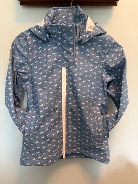 Horseware Blue Printed Hooded Rain Jacket with Pink Horse Print Size 5/6